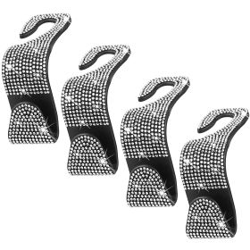 4Pcs Car Headrest Hooks Bling Rhinestones Back Seat Organizer Hanger Holder For Bag Purse Cloth Grocery Umbrellas