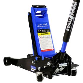 3t Low Profile Jack, Blue and Black, Ultra Low Floor Jack with Dual Pistons Quick Lift Pump, Car Jack Hydraulic AutoLifts for Home Garage